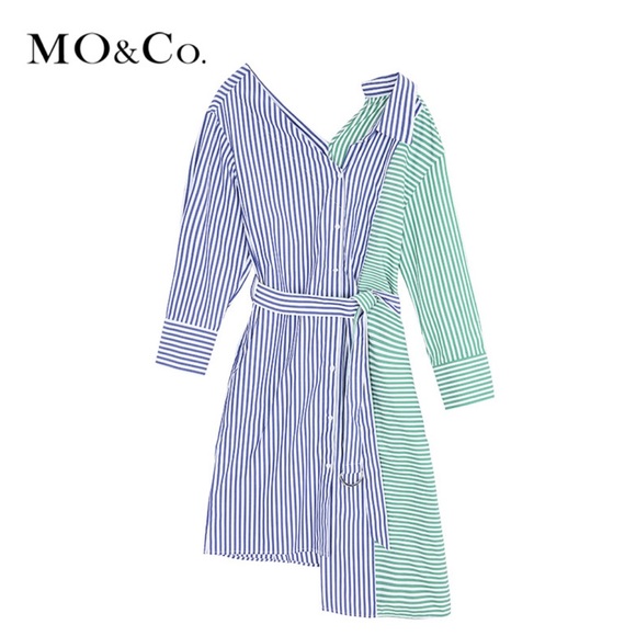 MO&Co Asymmetrical Striped Shirt Dress Size Medium - Picture 3 of 8